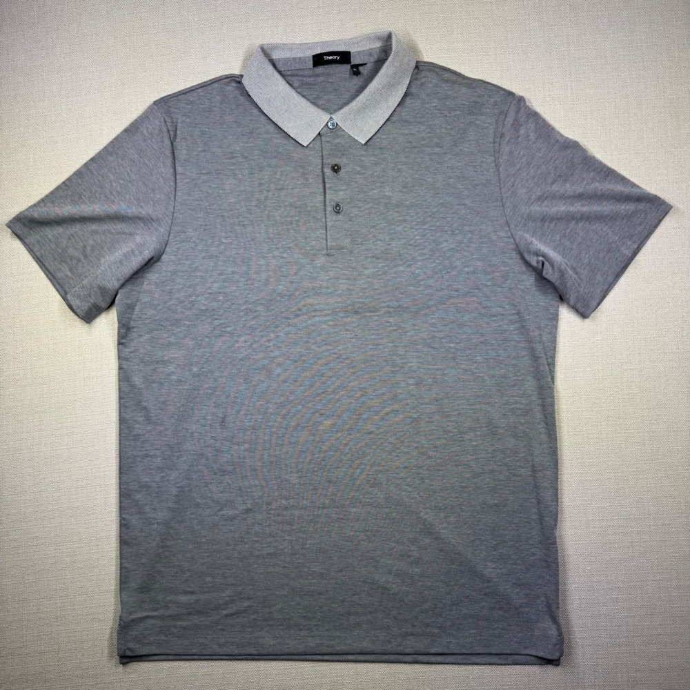 Theory Mens Grove Pique Polo Shirt Gray Short Sleeve Size XL